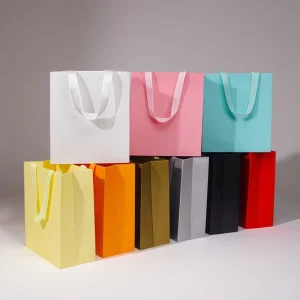 Luxury Jewelry Wedding Paper Gift Bag Ribbon Handle Custom Logo Small Business