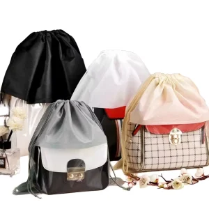 Luxury Lady’s Handbags Custom Black Drawstring Dust Bag Non-Woven Material Dust Proof Reusable for Portable Shoe