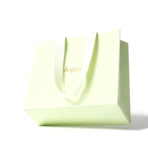 Luxury Matte Paper Gift Bag Light Mint Color Gold Stamped Letter Wide Fabric Handle Apparel Retail Shopping Bag