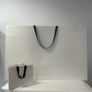 Luxury Matte White Extra Large Paper Gift Bag with Satin Ribbon Handles OEM Custom Printed Logo for High End Clothing Boutique