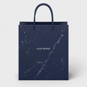 Luxury Navy Marble Custom Logo Paper Gift Bag with Twisted Rope Handles for Jewelry Boutique Premium Retail Packaging Bag