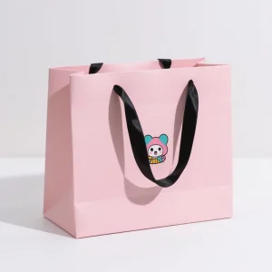 Luxury Pink Matte Paper Shopping Bag Custom Your Own Logo Ribbon Handles for Clothes Clothing Boutique Branded Packaging