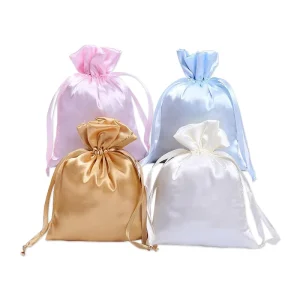 Luxury Printing Drawstring Bag Custom Logo Wigs Hair Bundles Packaging Silk Satin Bags Wig Jewelry Clothing Dust Bag