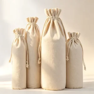 Luxury Red Wine Bottle Packaging Canvas Pouch Organic Natural Reusable Cotton Drawstring Bag Round Bottom Gift Favor Dust Bag