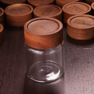 Luxury Round Glass Storage Jar with Bamboo Lid Food Safe Sealed Container for Tea Coffee Beans Cookies Decorative Flower Design