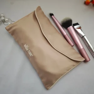 Luxury Satin Envelope Bag Jewelry Bag Custom Embroidery Logo Satin Dust Pouch With Magnetic Metal Button
