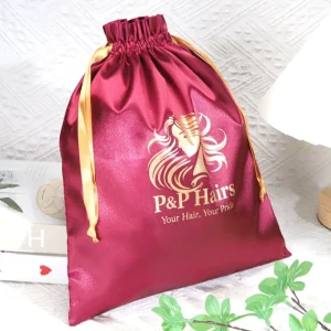 Luxury Satin Handbag Wig Drawstring Bag with Custom Logo Satin Underwear Storage Dust Pouch