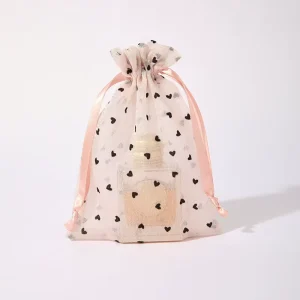 Luxury Sheer Organza Drawstring Pouch with Heart Print Elegant Gift Bag for Wedding Favors Small Business Packaging