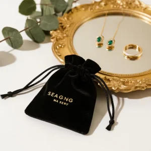 Luxury Soft Black Velvet Pouch for Jewelry Customized Drawstring Velvet Bags Dust Gift Cosmetic Packaging Bag