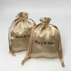 Luxury Soft Satin Gift Bags for Clothes Golden Container Dust Pouch for Packaging Logo Custom Logo Cosmetic Wig Bag