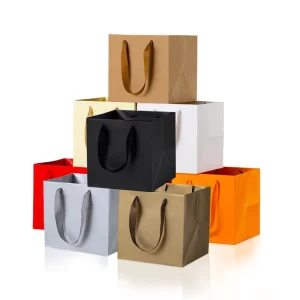 Luxury Square Shape Bouquet Flower Paper Gift Bag Kraft Paper Square Bottom Paper Bag for Cake