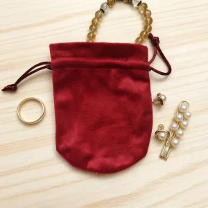 Luxury Super Soft Red Cotton Velvet Jewelry Bag Gift Packaging Drawstring Dust Pouch OEM ODM Factory