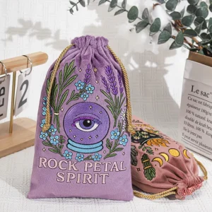 Luxury Velvet Tarot Cards Perfume Dust Drawstring Pouch Custom Embroidery Velvet Drawstring Storage Bag
