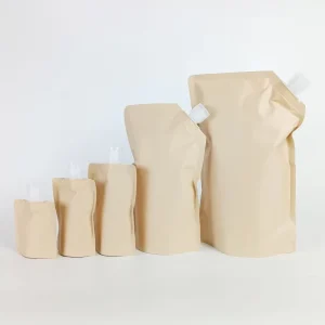 MOQ500 Kraft Paper Pouch Spout Flip Cap 30ml Reusable Packaging Bag for Shampoo Hand Soap Laundry Detergent
