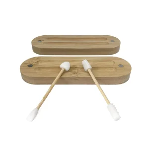Magnetic Eco-friendly Bamboo Cotton Swab Box with Biodegradable Bamboo Bud Sticks Handles Portable Case Made Wooden for Cleaning