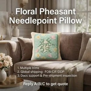 Mahjong Embroidered Needlepoint 100% Polyester Cushion Cover Waist Pillow Colorful Flower Vase Pattern Customizable Ruffled Edge