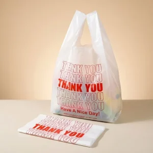 Manufacture Custom Printed Plastic Bags Vest Thank You Shopping Bags with Logo Plastic Custom Printed Food Packaging