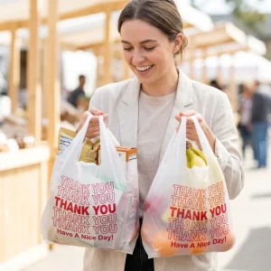 Manufacturer Custom Transparent PE Durable T-Shirt Shopping Bags Gravure Printing Custom Logo for Supermarket Use