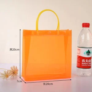 Manufacturer Direct Orange Transparent Printed Plastic Handbag with Customized Logo and Button Handle