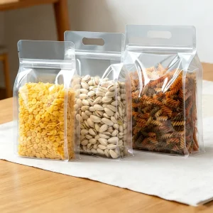 Manufacturer Flat Bottom Clear Poly Zipper Packaging Bags Self Seal for Pet Food Sushi Food Grade Custom Sizes Available
