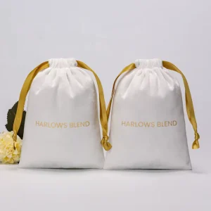 Manufacturer White Velvet Drawstring Bag High End Pouch Beautiful Velvet Storage Dust Bag With Gold Stamping Logo
