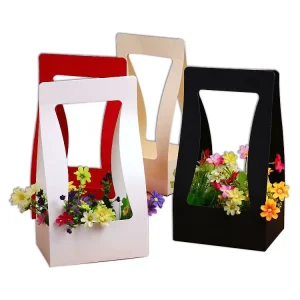 Manufacturer customized Recyclable Valentine’s Day Gift Bags Basket Packaging Floral Rose Art Paper Packaging and Carry Boxes