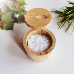 Manufacturers Custom Logo Bamboo Wooden Bath Salt Cellar Box Container Jar With Spoon