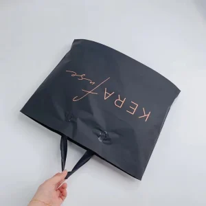Matte Black Boutique Shopping Bags with Soft Loop Handle Business ‘Thank You’ Bags with Custom Design