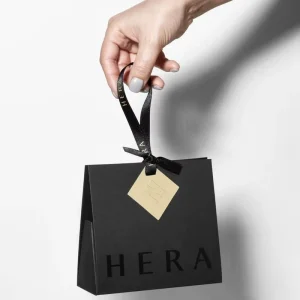 Matte Black Customized Cardboard Shopping Gift Bags with UV Logo Embossed Ribbon Bow Handle Hangtag for Socks Use