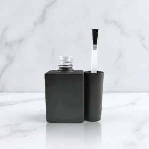 Matte Black Square Glass Spray Bottle with Cap with Brush Empty Nail Polish and Gel Polish Container Frost