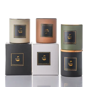 Matte Black White Round 10oz Glass Candle Vessel with Golden Metal Lid and Gift Box