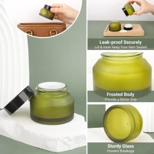 Matte Green Glass Jar 50g 1.7oz Glossy Black Screw Lid Mini Spatula Organic Aloe Vera Gel Skincare Wax