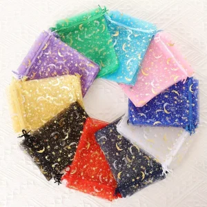 Mesh Bag Organza Gold Foil Silver Foil Star Moon Jewelry Drawstring Gift Cosmetic Storage Packaging Bag