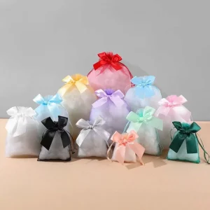 Mesh Organza Pouches Candy Bags Gift Bag with Ribbon Bow Drawstring Organza Bag for Cosmetics