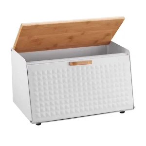 Metal Large Capacity Bread Bin Kitchen Storage Container Bread Box with Bamboo Lid