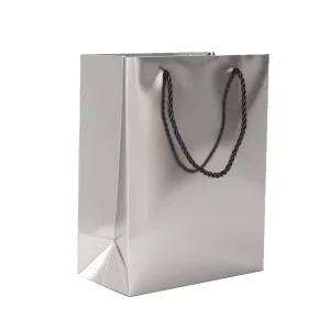 Metallic Look Silver Paper Packing Bag Custom Silver Paperboard Gift Storage Bag for Clothing Luxury Silver Paper Shopping Bag