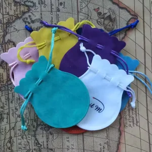 Microfiber Velvet Jewellery Drawstring Pouch Custom Hot Foil Stamping Soft Dustproof Storage Bag for Small Accessories