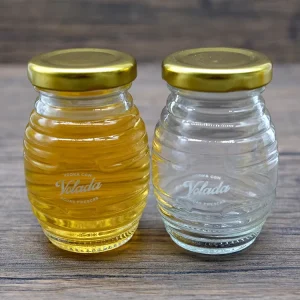 Mini Glass Honey Jar Set Round Thread Glass Honey Jar with Golden Lid Glass Sealed Jar 70ml 250ml for Honey