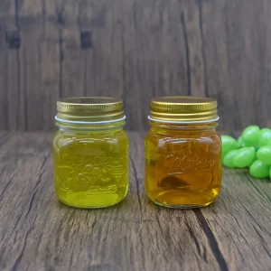 Mini Mason Glass Jar with Embossed Logo Tinplate Screw Lid for Beverage Sparkling Water Storage Container