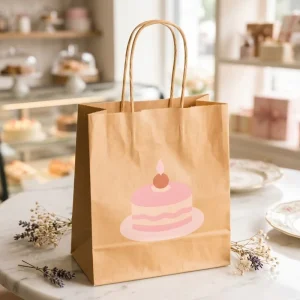 Minimal Style Eco friendly Custom Cake Store Packaging Bag Kraft Paper Material Bread Salad Fast Food Takeaway Paper Bag