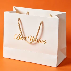 Minimalist Beige Eco Friendly Biodegradable Durable Gift Bag with Gold Print for Bridal Corporate Holiday Gifting