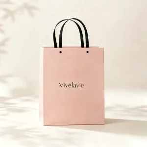 Minimalist Solid Color Paper Gift Bag Custom Logo Printed Ribbon Handle Shopping Tote for Boutique Business