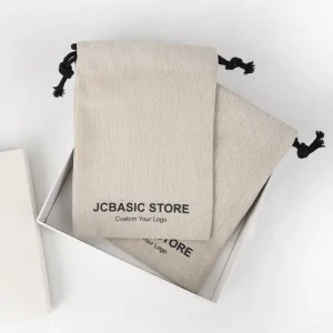 Minimalist Style Recyclable Drawstring Herringbone Pattern Ornaments Bag Cotton Linen Dust Drawstring Bag