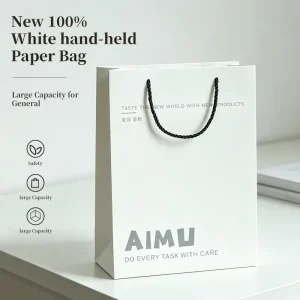 Minimalist White Cardstock Multi Function Shopping Bag Custom Printed Brand Gift Handbag for Children’s Clothing Shoe