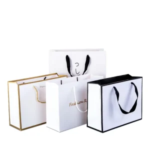 Minimalist White Paper Shopping Bags With Various Handles Custom Branded Retail Bags for Fashion Gift Packaging