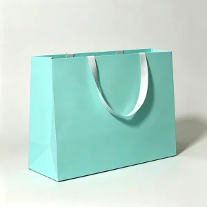 Mint Green Empty Shopping Paper Bags White Ribbon Handles Customizable Print Logo for Wedding Holiday Present Bulk Packaging