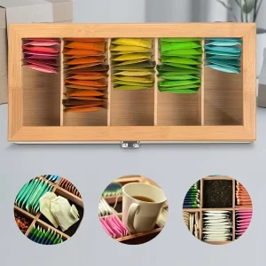 Modern Bamboo Packaging Wooden Box for Tea Bags Eco Friendly Coffee and Tea Organizer Bamboo Mystery Box