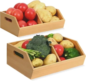 Modern Bamboo Stackable Storage Boxes Pantry Shelving Baskets 2-Piece Set Kitchen Storage Containers for Gifting