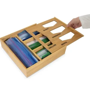 Modern Expandable Bamboo Food Container Ziplock Bag Storage Organizer for Kitchen Drawer with Multifunction Design