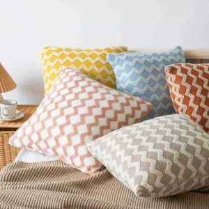 Modern Minimalist Living Room Cushion Sofa Throw Pillow Cover Color block Wave pattern Removable Washable Thick Cushion